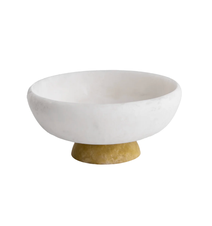 White and Yellow Footed Resin Bowl on Whit Background