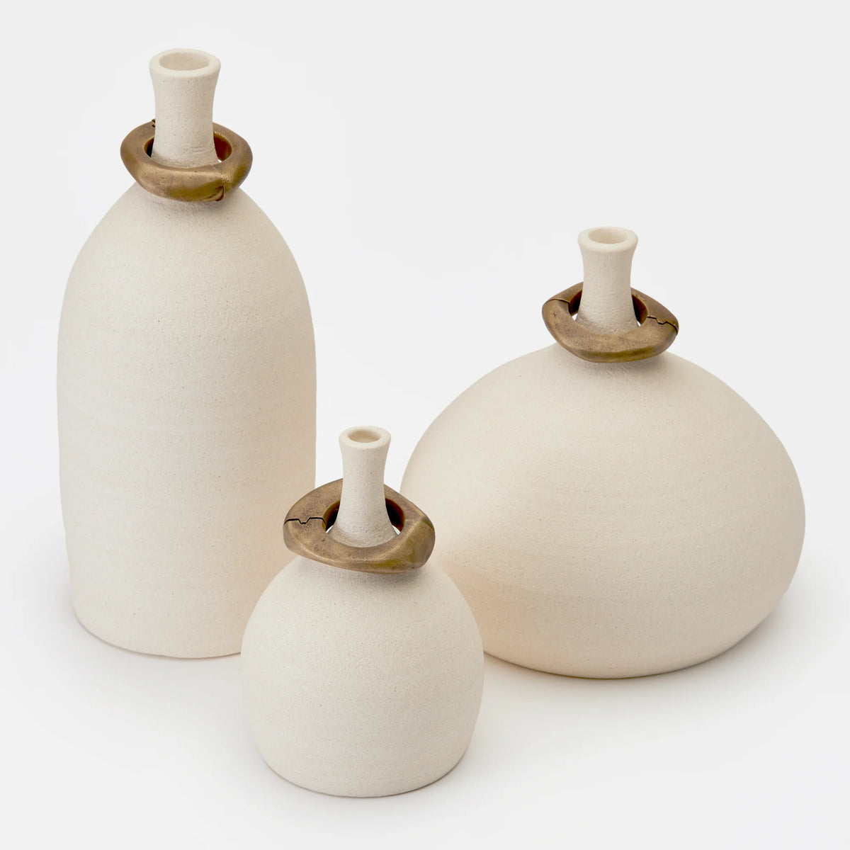 Mona Vessels -Blanc & Brass Set of 3