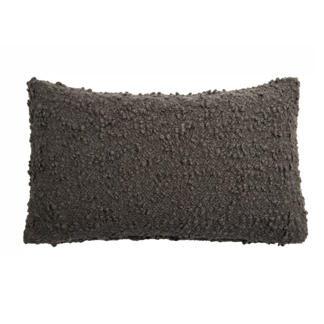 The Murphy Pillow Midnight 14 x 24 by Pom Pom At Home features a plush rectangular design with a bouclé texture in dark gray, ideal for adding style and comfort to your home. Shown here against a white background.
