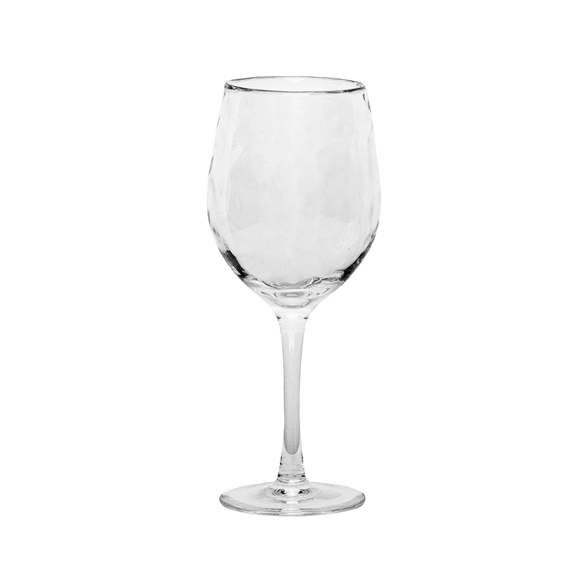 A clear, textured wine glass from the Juliska Puro Glassware collection is shown on a white background.