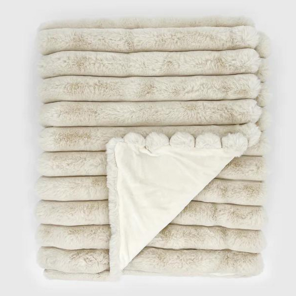 Puffy Faux Fur Throw Vanilla.