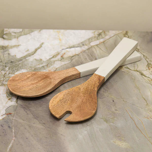 Mayan Wood & Taupe Enamel Serving Set