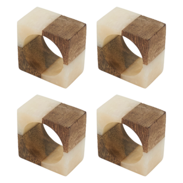 Bi-Color Cube Napkin Ring Ivory Set of 4