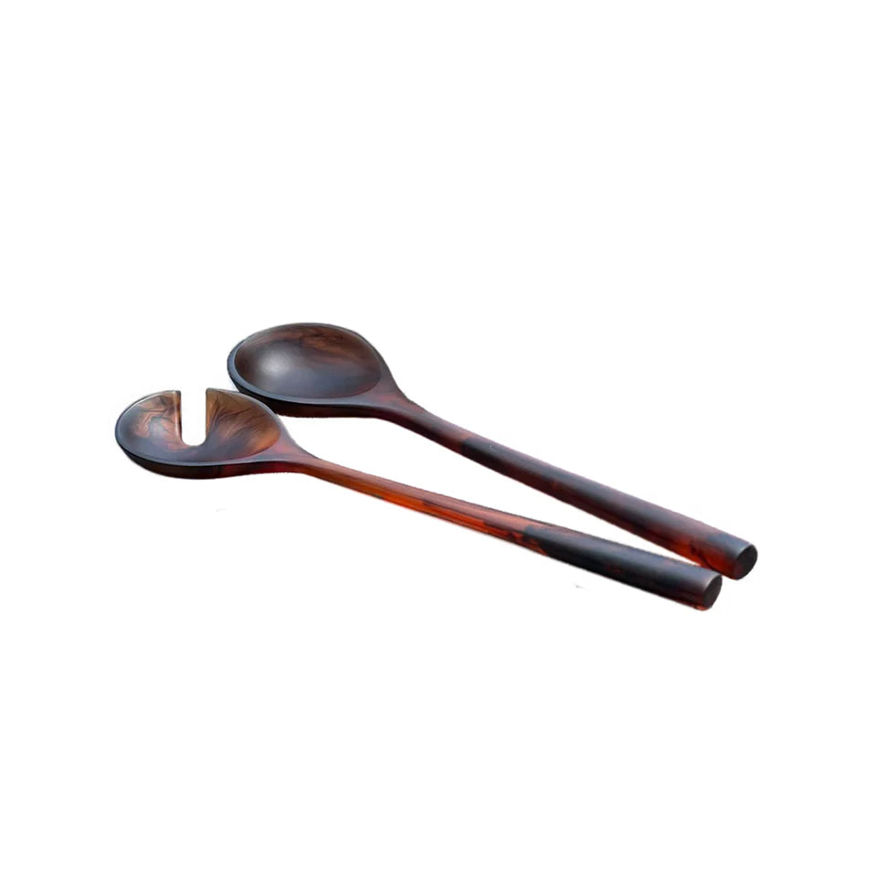 Dawn Resin Swirl Salad Servers Brown