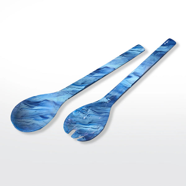 Swirl Resin Colored Everyday Salad Servers - Denim