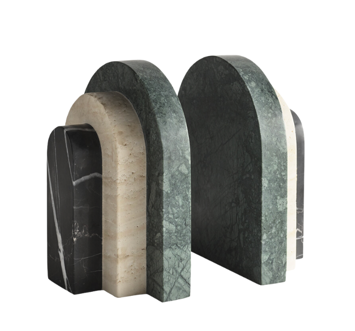 Palazzo Marble Bookends Set of 2  Forest, Travertine & Black