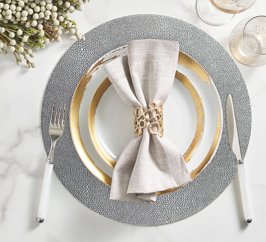 Calvin Klein Grey Bija Sprig Cloth Dinner Napkins Set Of 4
