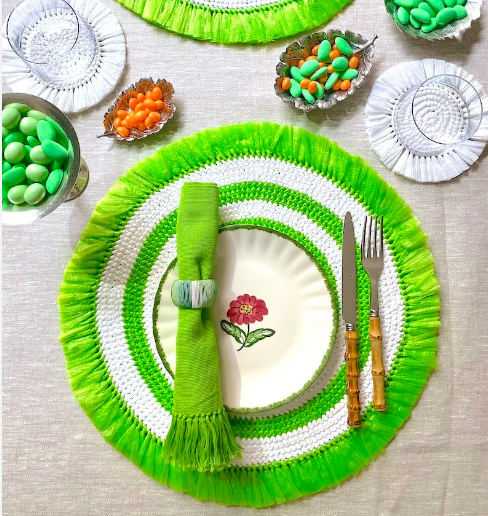 Woven Fringe Placemat Set of 4 -  Lime & White