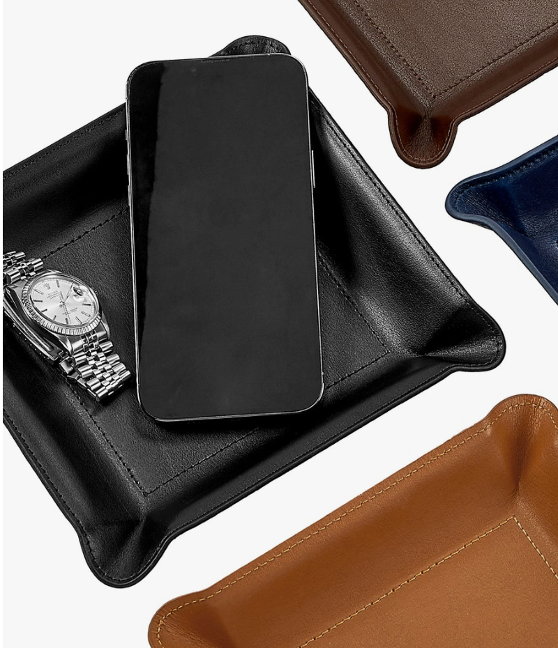 Leather Catchall Valet Tray Black