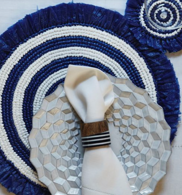 Woven Fringe Placemat Set of 4 -  Navy & White