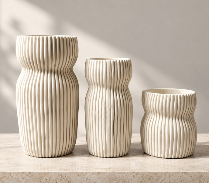 Round Curvy Vase Cream