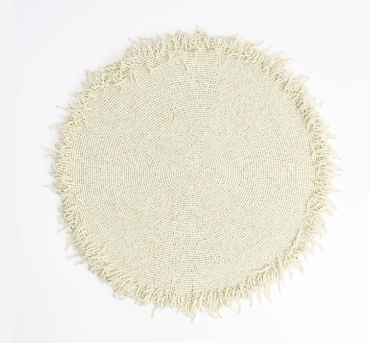 Beaded Beige Fringe Placemat Set of 4