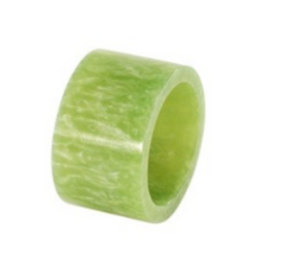 The Bodrum Marble Band Napkin Ring Set of 4 features smooth, cylindrical green jade rings with a wide band and subtle marbled texture, shown on a white background.