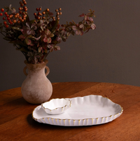Thanni Mystic Oval Platter w/ Bowl White & Gold - Large