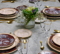 The Oriente Italiano Castagna tableware set by Ginori 1735, made in Italy, features fine china plates and brings timeless sophistication and elegance to your dining experience.