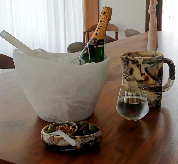 Oceania Ice Bucket & Chiller Vessel - White Swirl