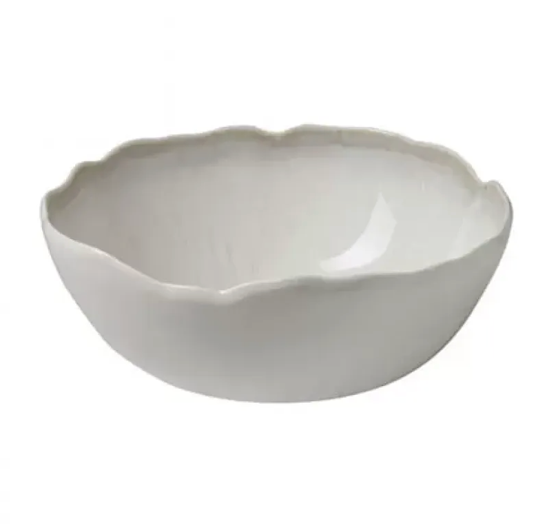 The Plume White Dinnerware Pearl bowl by Jars - Rosenthal features a smooth, glossy finish and uneven, wavy edges, displayed against a plain background.