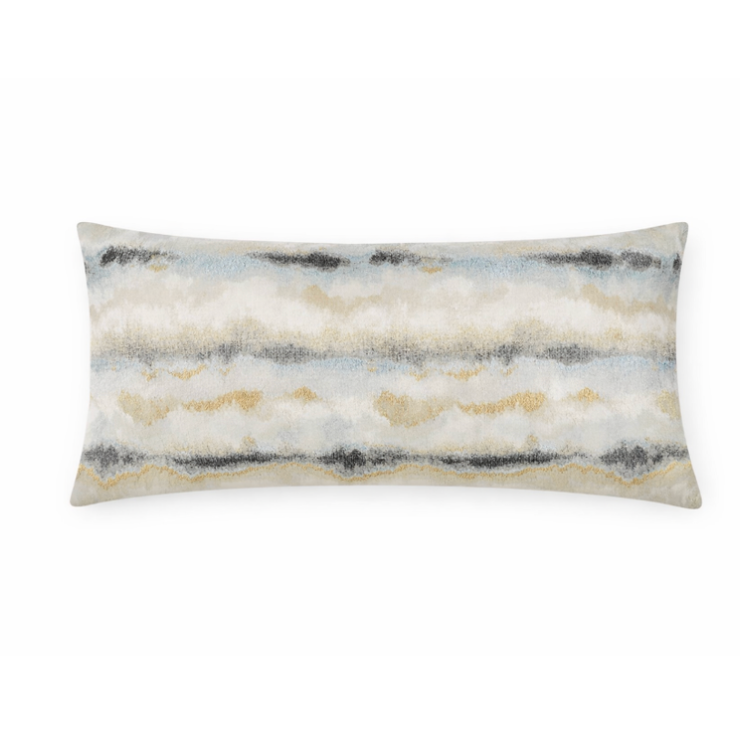 The Quarry Pillow by D.V. KAP / Canaan Company features an abstract watercolor design in blue, beige, gray, and white for a cloud-like look—an ideal decorative accent against a white background.