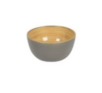 Gray bamboo bowl with wooden interior on a white background