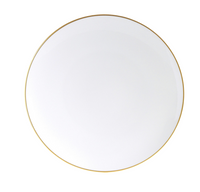 The Palmyre Dinnerware by Bernardaud features a plain white round plate with a thin gold rim, viewed from above on a white background, bringing understated elegance to any refined table.