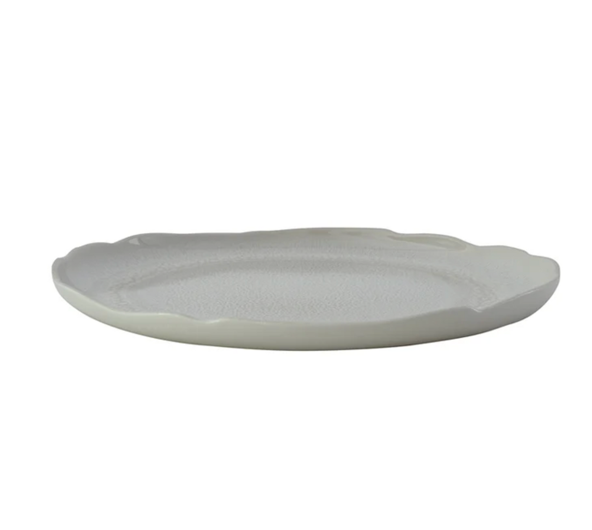 The Plume White Dinnerware Pearl by Jars - Rosenthal features a plain white ceramic plate with a gently wavy, scalloped edge—an organic-inspired design—displayed against a white background.