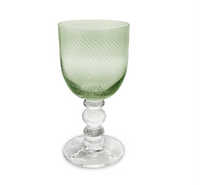 Beatriz Ball GLASS French Swirl Wine Set of 4 - Green glasses with a light green textured pattern and a clear, multi-tiered stem.