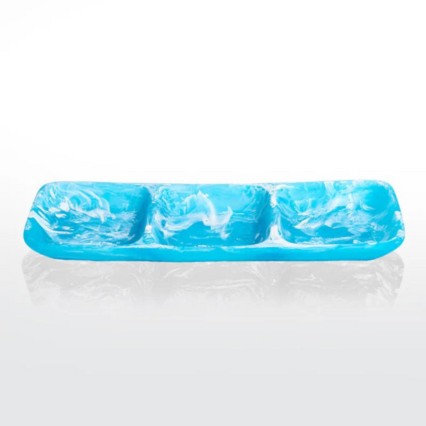 Swirl Colored Resin 3 Section Tray in aqua color. 