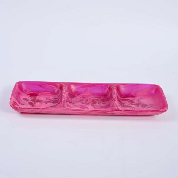 Swirl Colored Resin 3 Section Tray in magenta color. 
