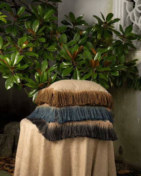 Jute Hand Dyed Fringe Pillow Carbon