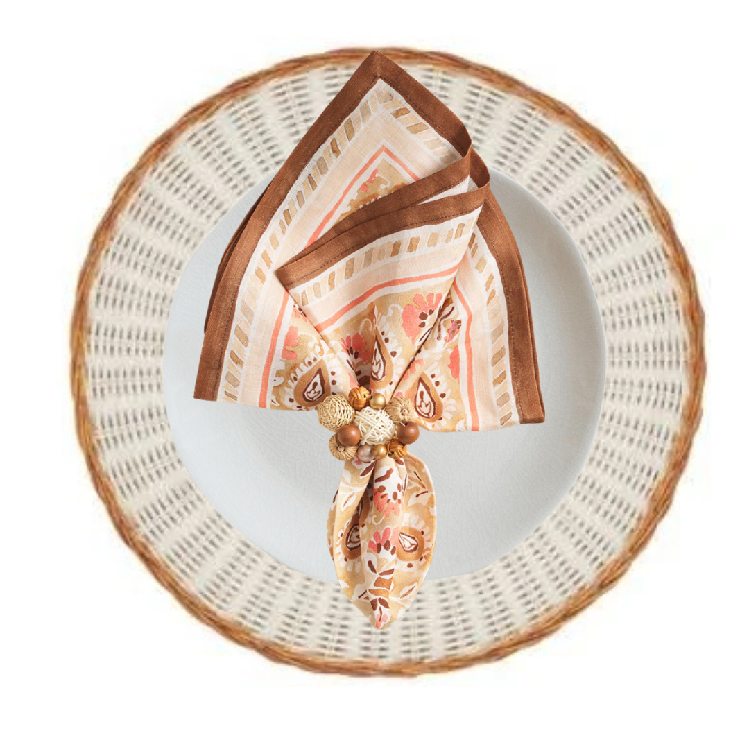 Two Tone White Rattan Round Placemat Set of 4