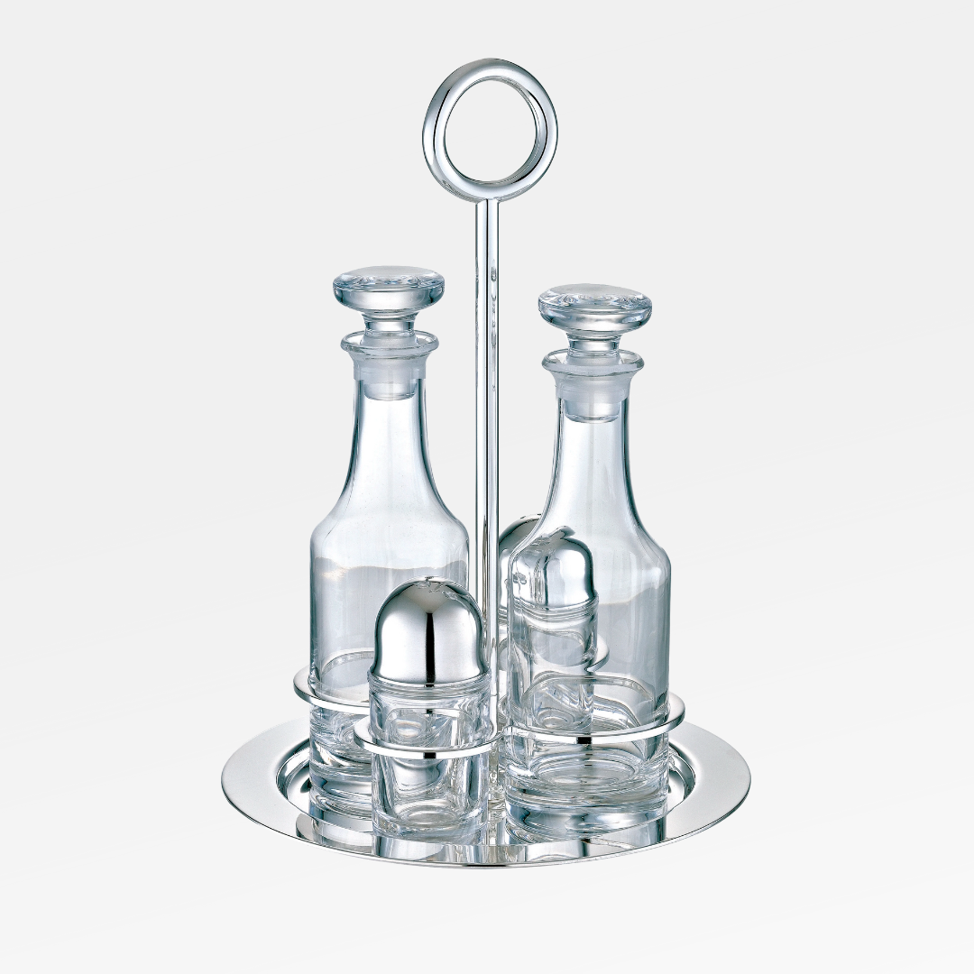 Vertigo Silver-Plated Oil and Vinegar Cruet Set with Stand
