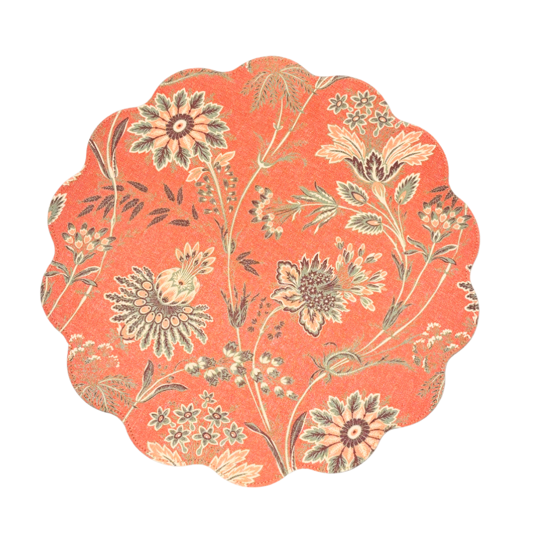 Orange Floral Placemat on White Background