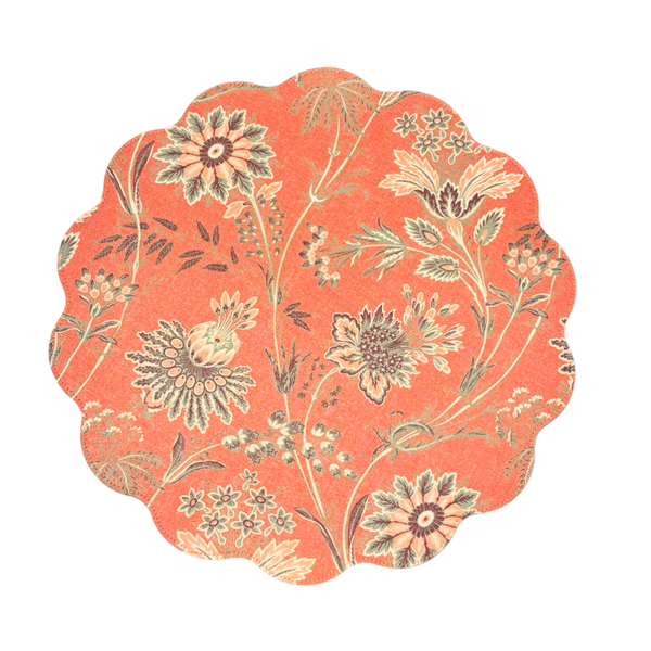 Orange Floral Placemat on White Background