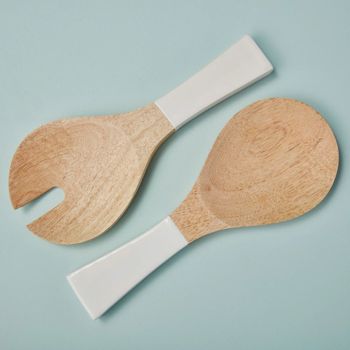 Mayan Wood Short Salad Servers - White