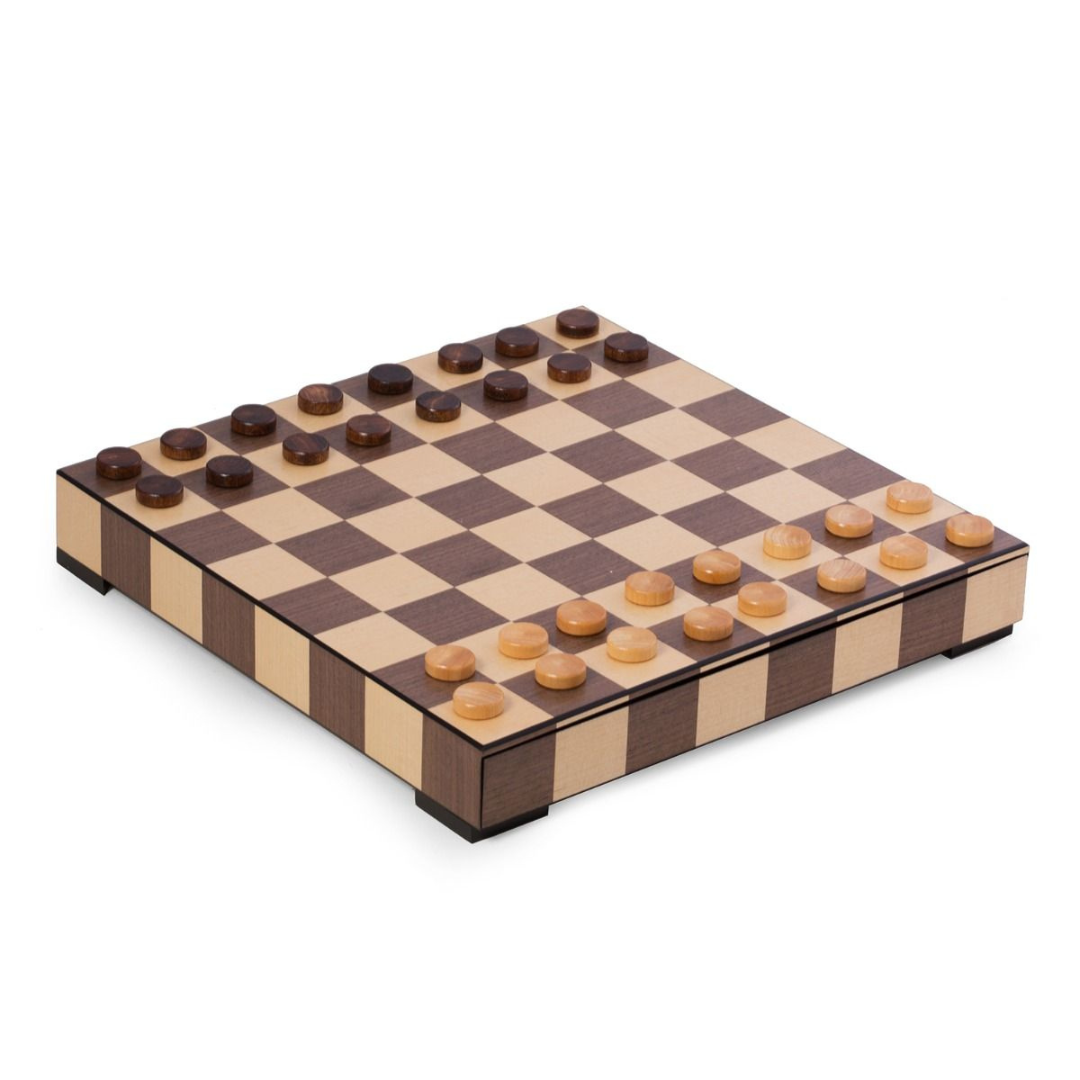 Wooden Inlay Chess & Checker Set.