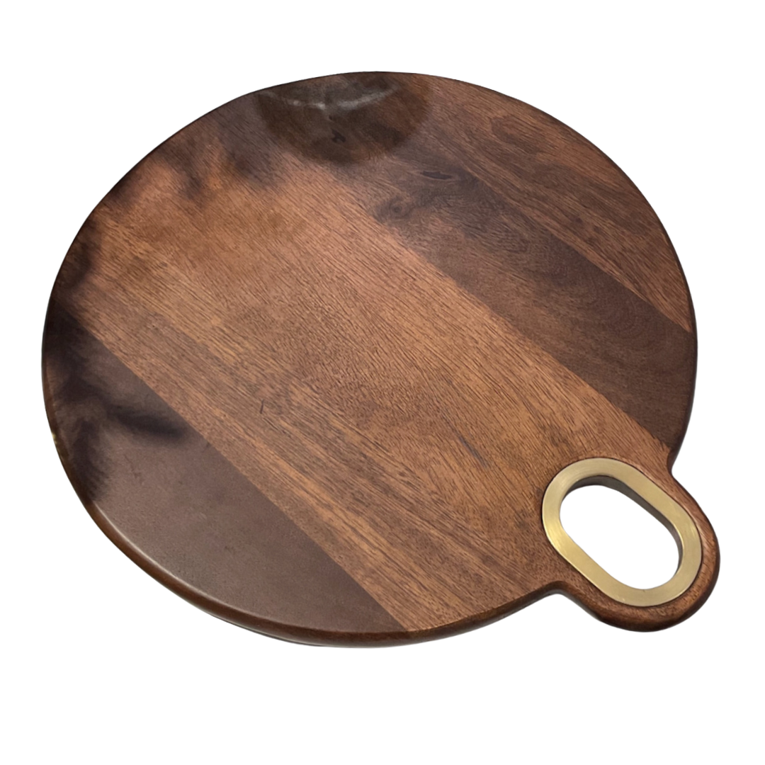 Wood Round Cutting Board with Gold Handle