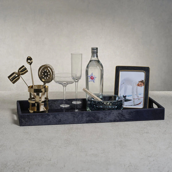 Alpine Hair on Hide Leather Tray - Navy