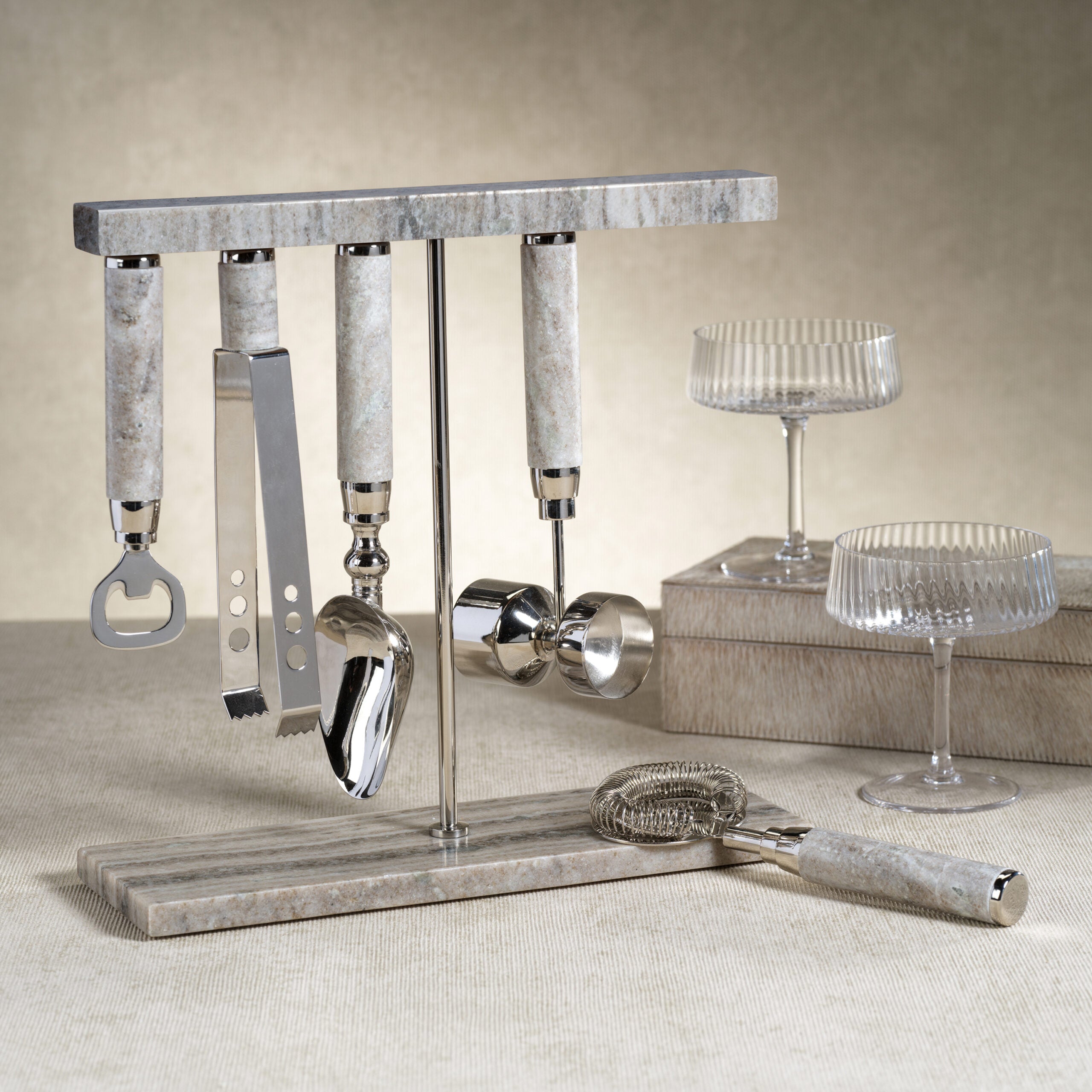 Grey Marble Bar Tool 5 Piece Set – Current Home NY