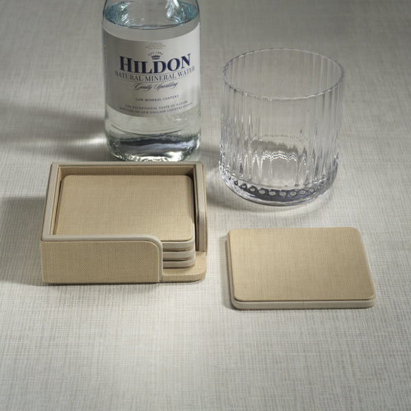 Napoli Leather Coaster Set of 4 - Raffia & Cream