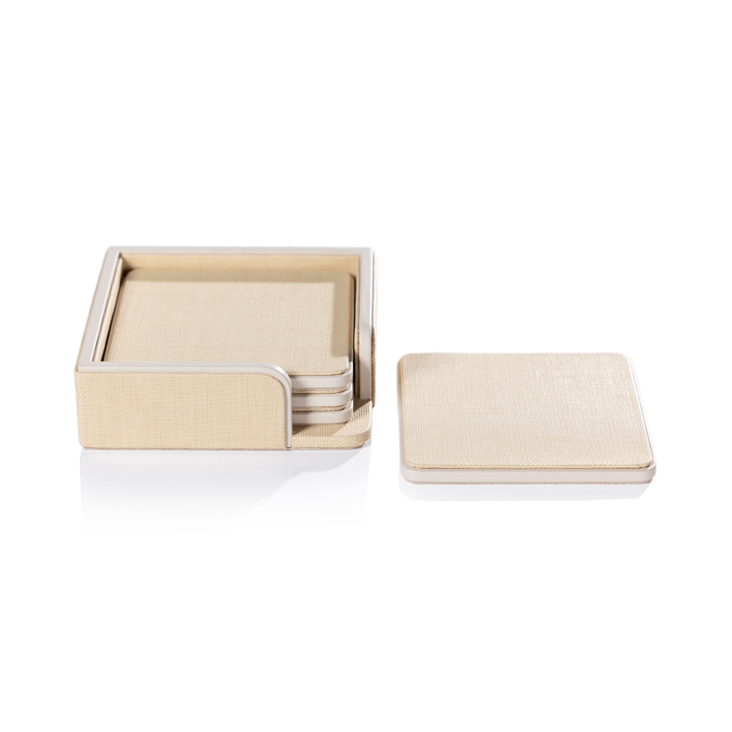 Napoli Leather Coaster Set of 4 - Raffia & Cream – Current Home NY