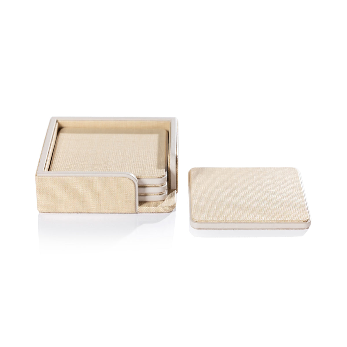 Napoli Leather Coaster Set of 4 - Raffia & Cream