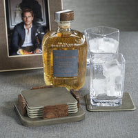 Leather & Veneer Coaster Set - Cedar Green
