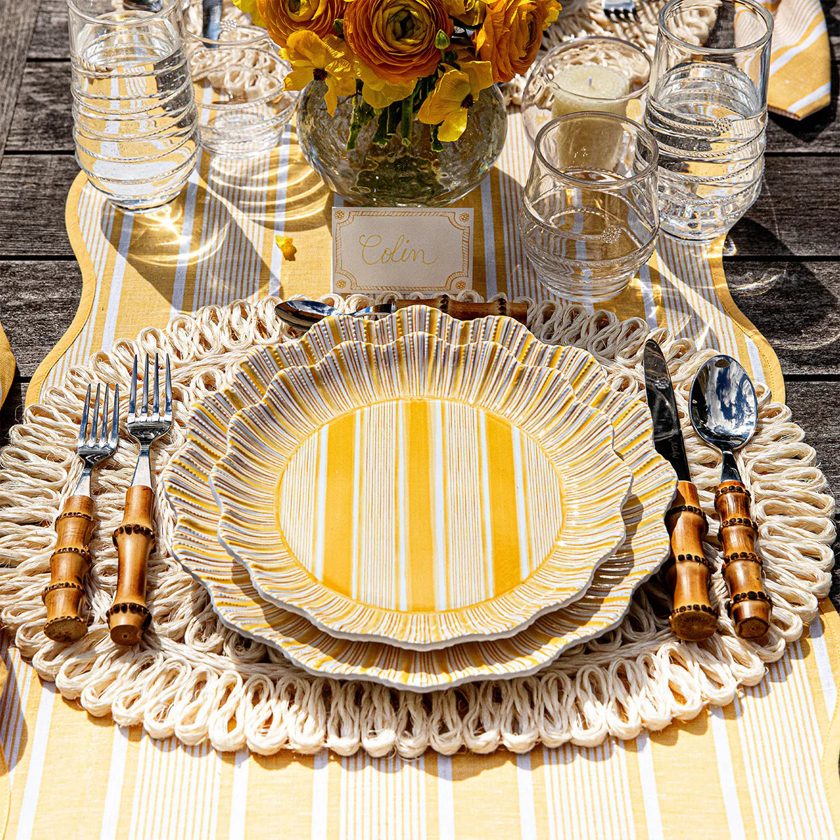 Yellow Scallop Plate on Placemat