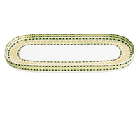 The Beatriz Ball Ceramic Ravenna Long Oval Platter - Green & Gold features a white center with a green and gold checkered border.