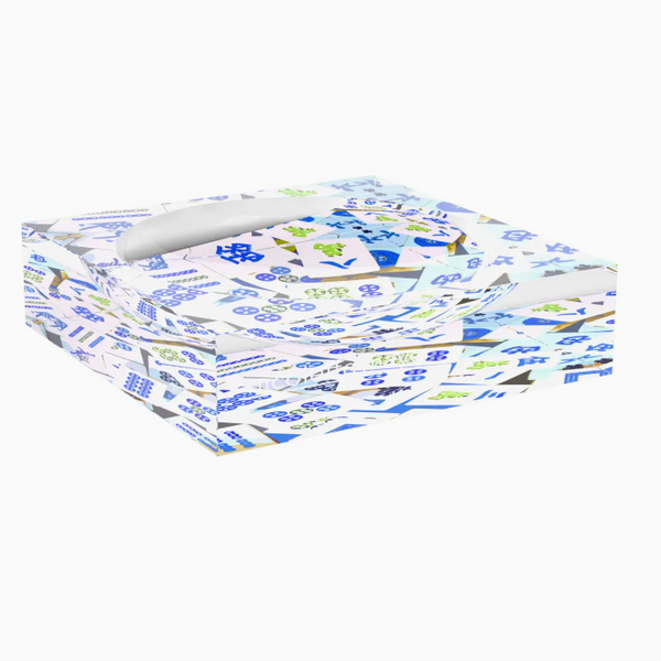 Add a touch of sustainability and style to your space with this square tissue box, featuring a white plastic oval opening on top and decorated with blue and green recycling symbols alongside eco-friendly icons on a crisp white background. It’s the perfect accessory for eco-conscious decor, and pairs beautifully with the Nicolette Mayer Mahjong Abstract Candy Dish - Blue for a coordinated mahjong-themed look or as an accent piece next to your favorite mahjong catchall.