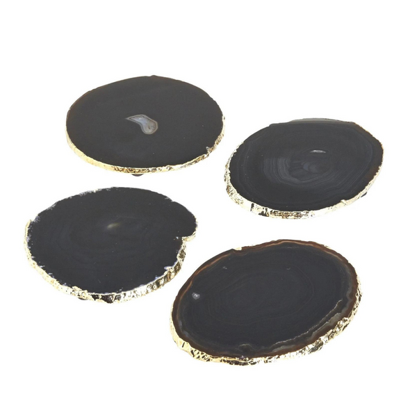Agate Coasters with Gold Trim Set of 4 - Black.