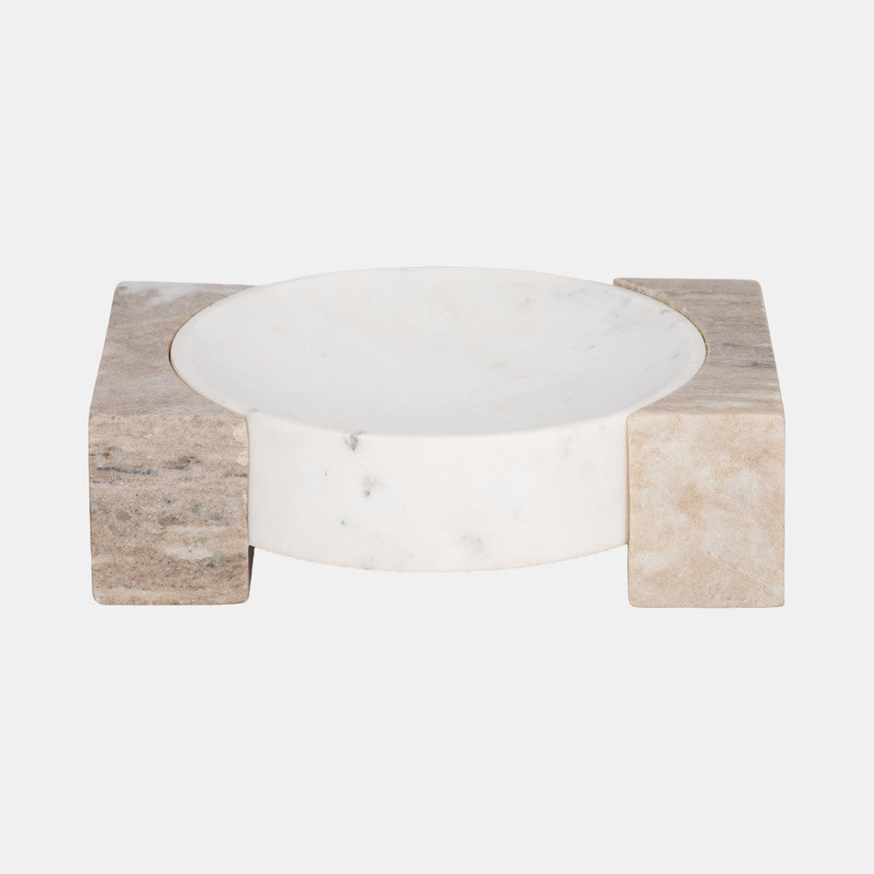 Marma White & Tan Marble Bowl