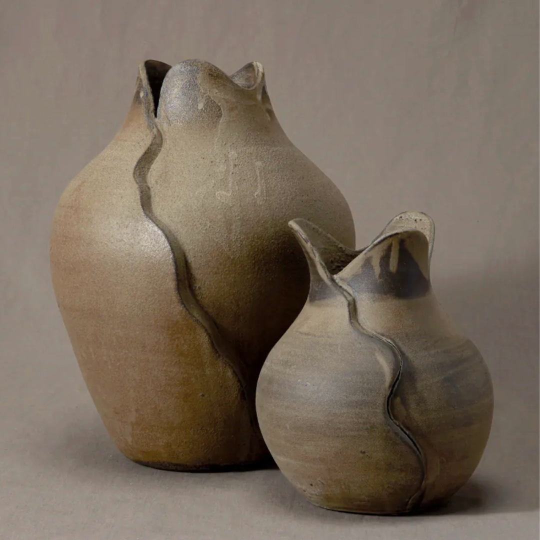 Medium and small Amelia Earth Vases set and displayed together. 