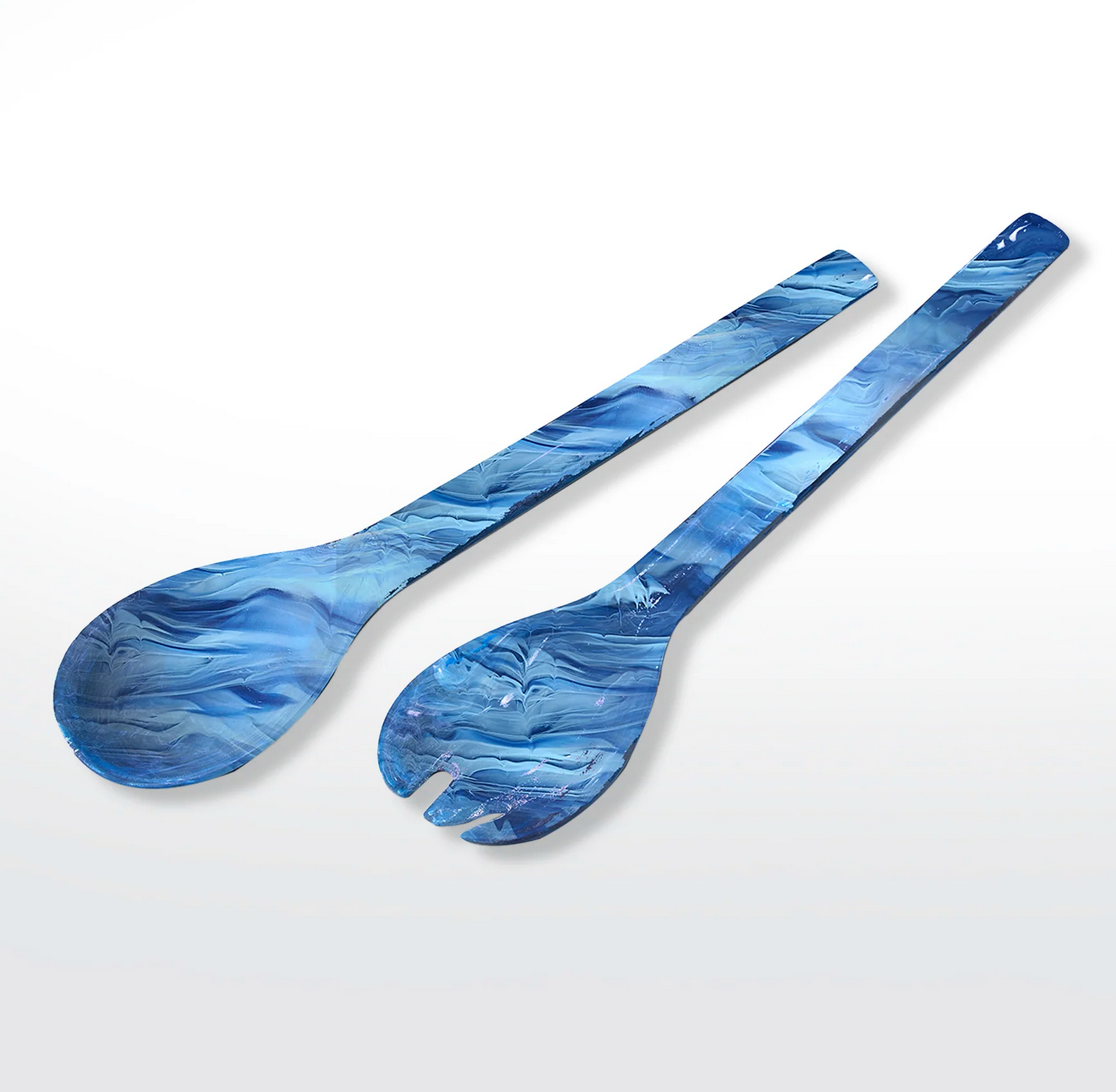 Swirl Colored Resin Everyday Salad Servers - Denim