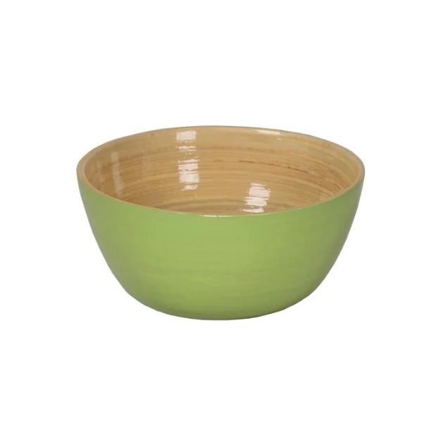 The Albert L Bamboo Classic - Mini Dip Bowl features a shiny light green exterior and natural bamboo interior, crafted from food-safe bamboo—ideal for durable tableware collections.